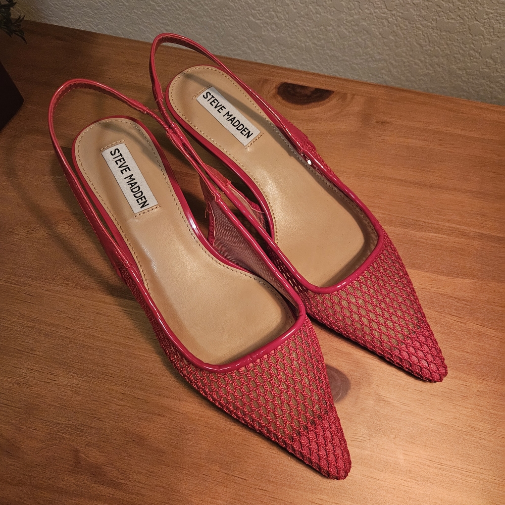 Steve Madden Vibrant Red Mesh Slingback Heels